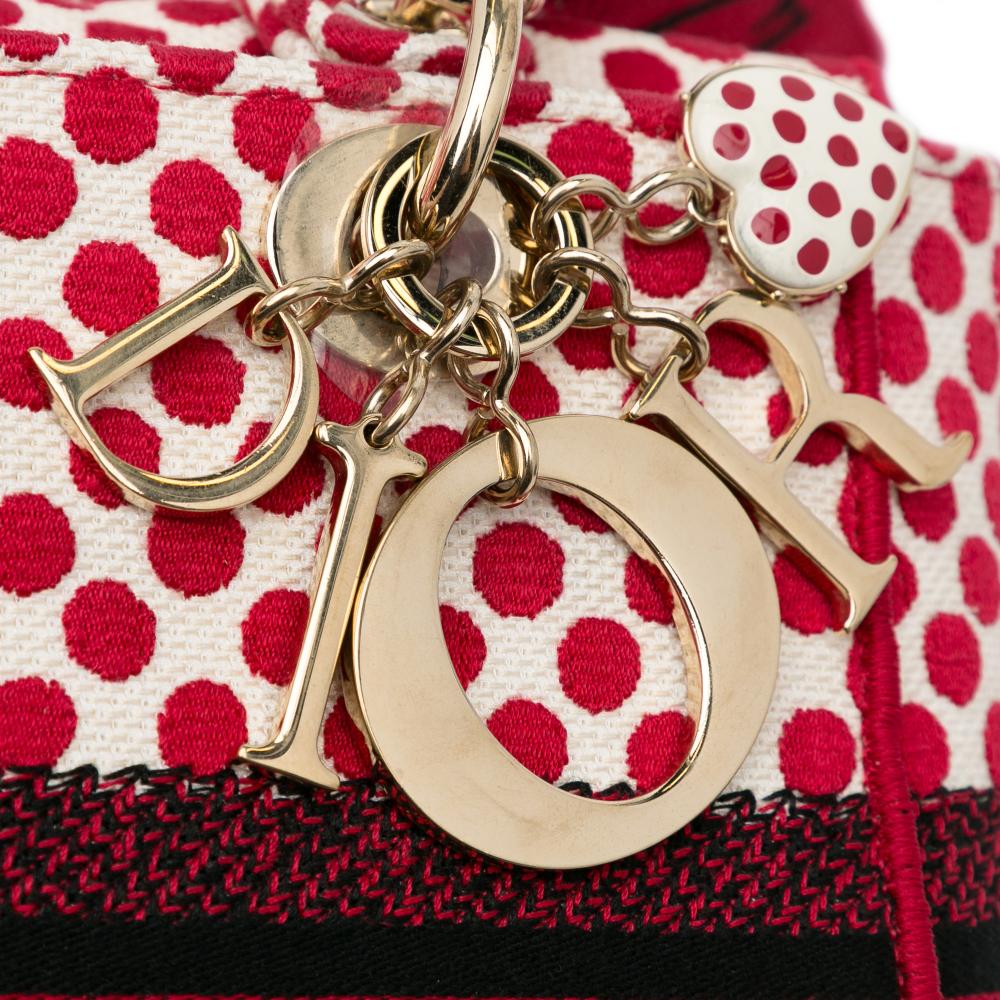 Christian Dior AB Dior Red with White Canvas Fabric DiorAmour Medium Embroidered Dots Lady D Lite Italy