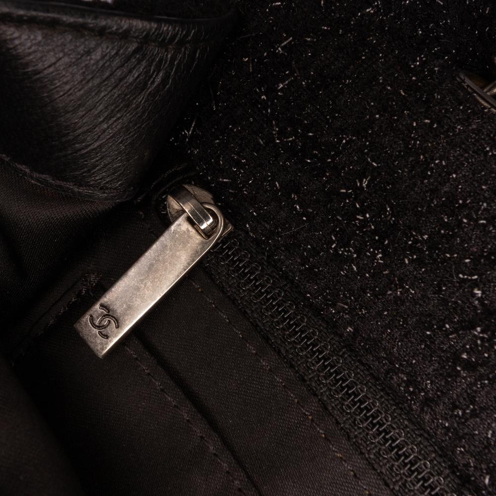 Chanel B Chanel Black Tweed Fabric Jumbo Patchwork Flap Italy