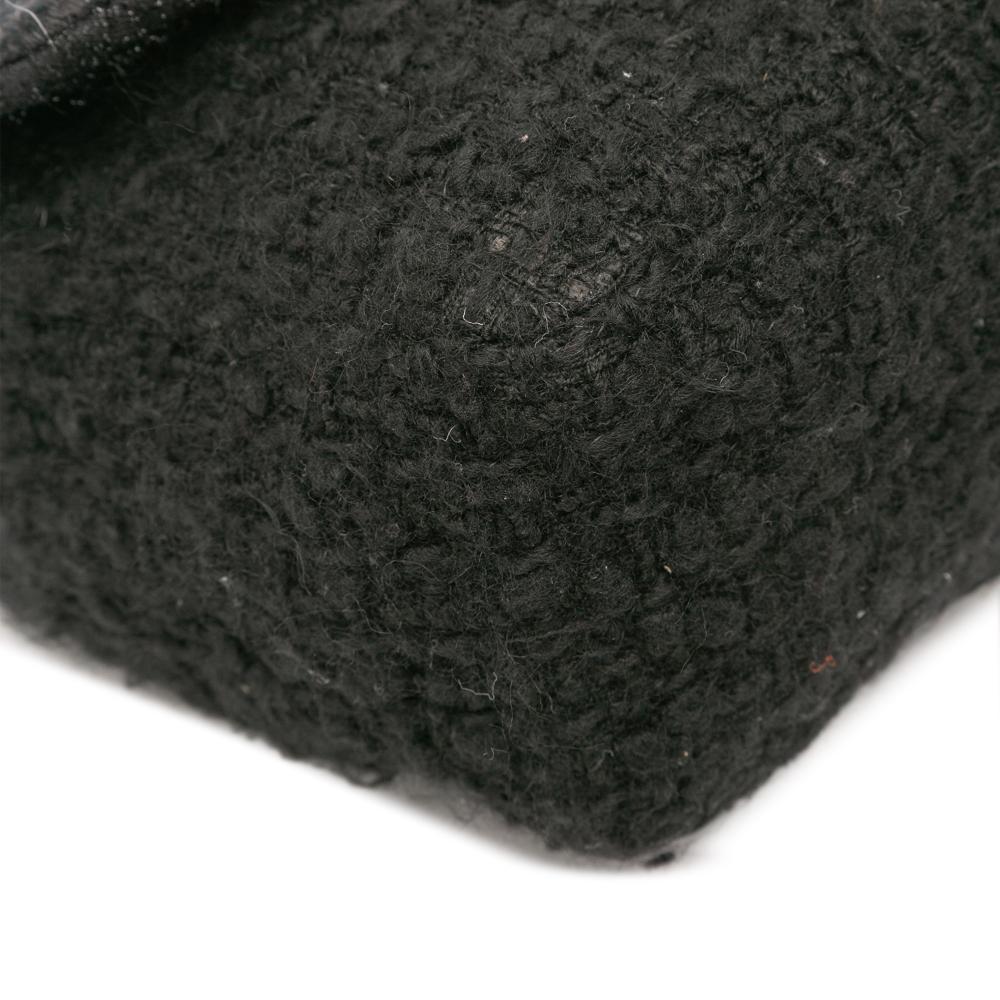 Chanel B Chanel Black Tweed Fabric Jumbo Patchwork Flap Italy