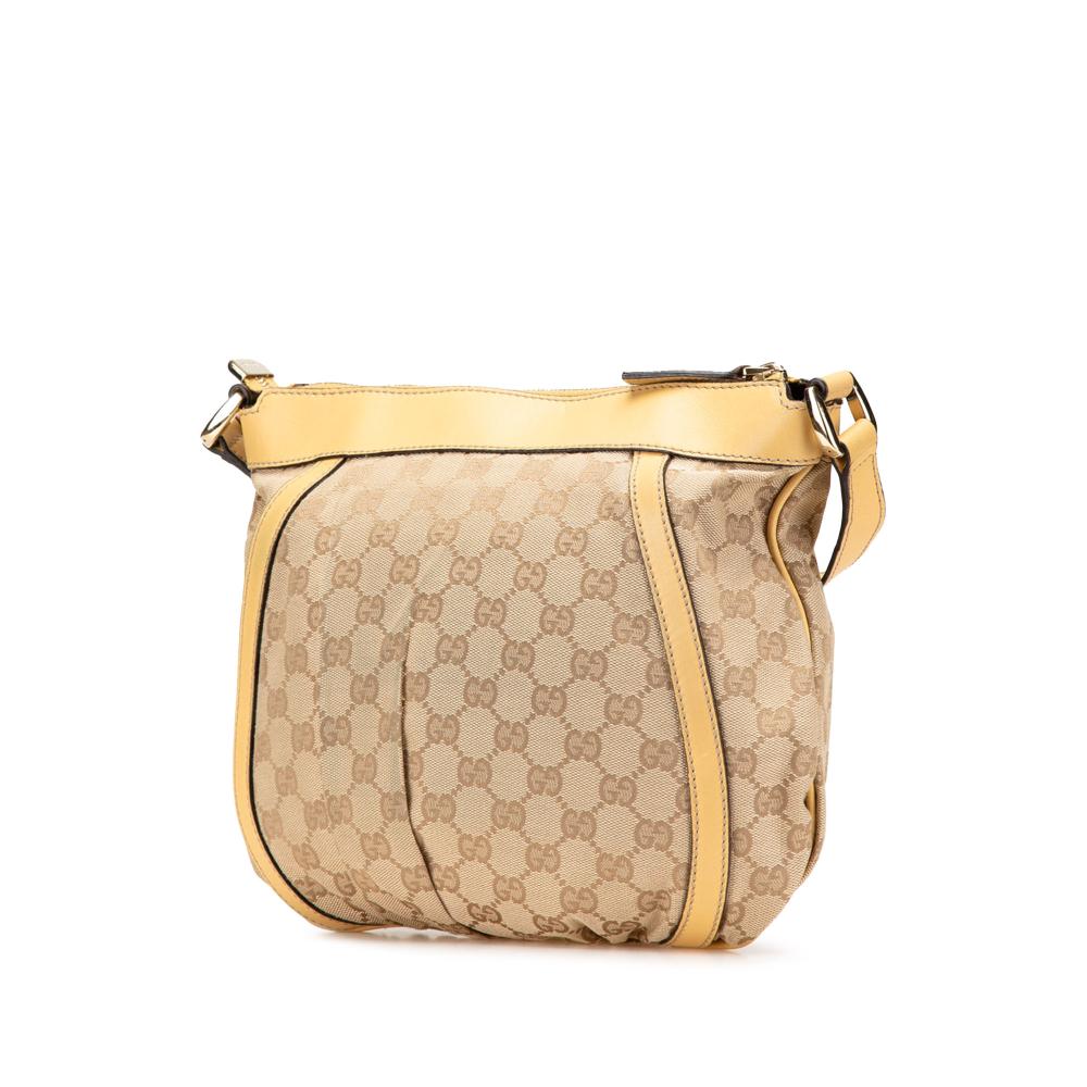 Gucci B Gucci Brown with Yellow Canvas Fabric GG Abbey D Ring Crossbody Italy