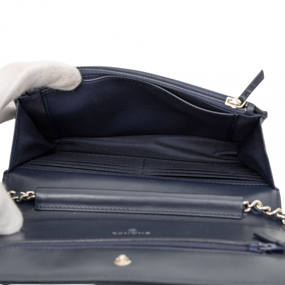 Chanel Boy Lambskin Leather Chevron Wallet on Chain Crossbody Blue