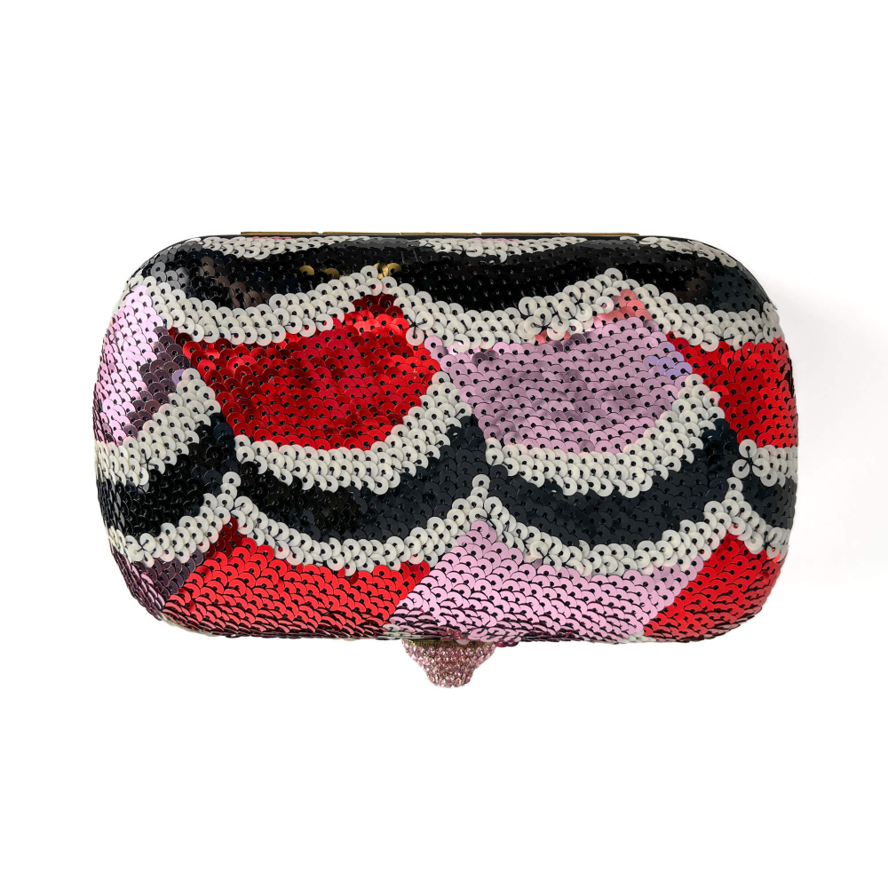 Gucci Brocade Embroidery Metal Clutch Multicolor