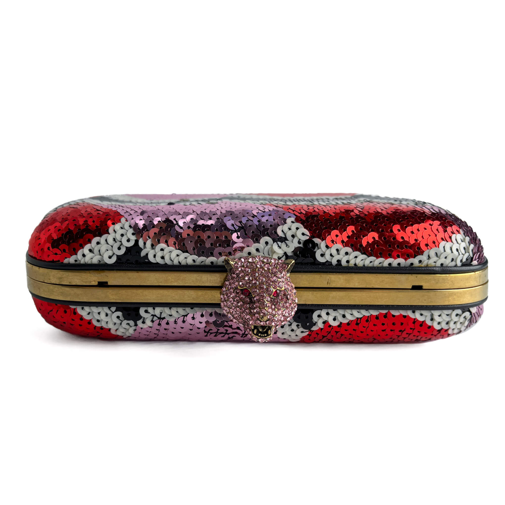 Gucci Brocade Embroidery Metal Clutch Multicolor