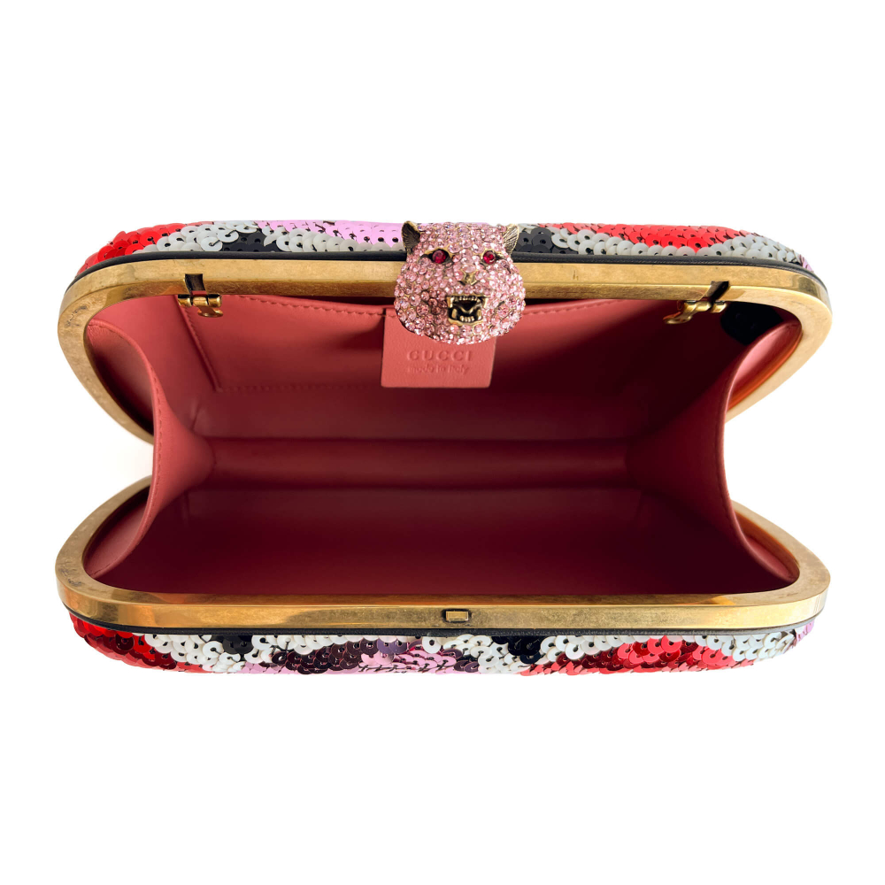 Gucci Brocade Embroidery Metal Clutch Multicolor
