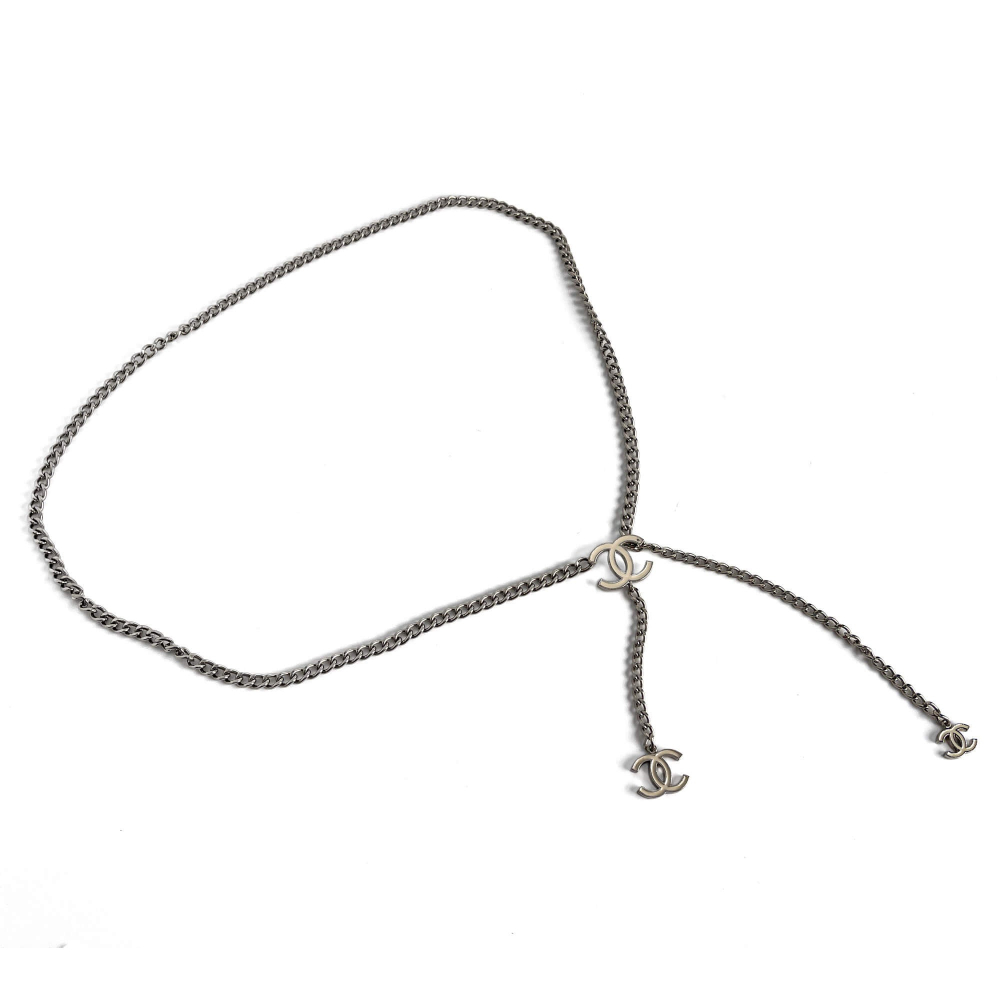 Chanel CC Metal Thin Belt 95 White