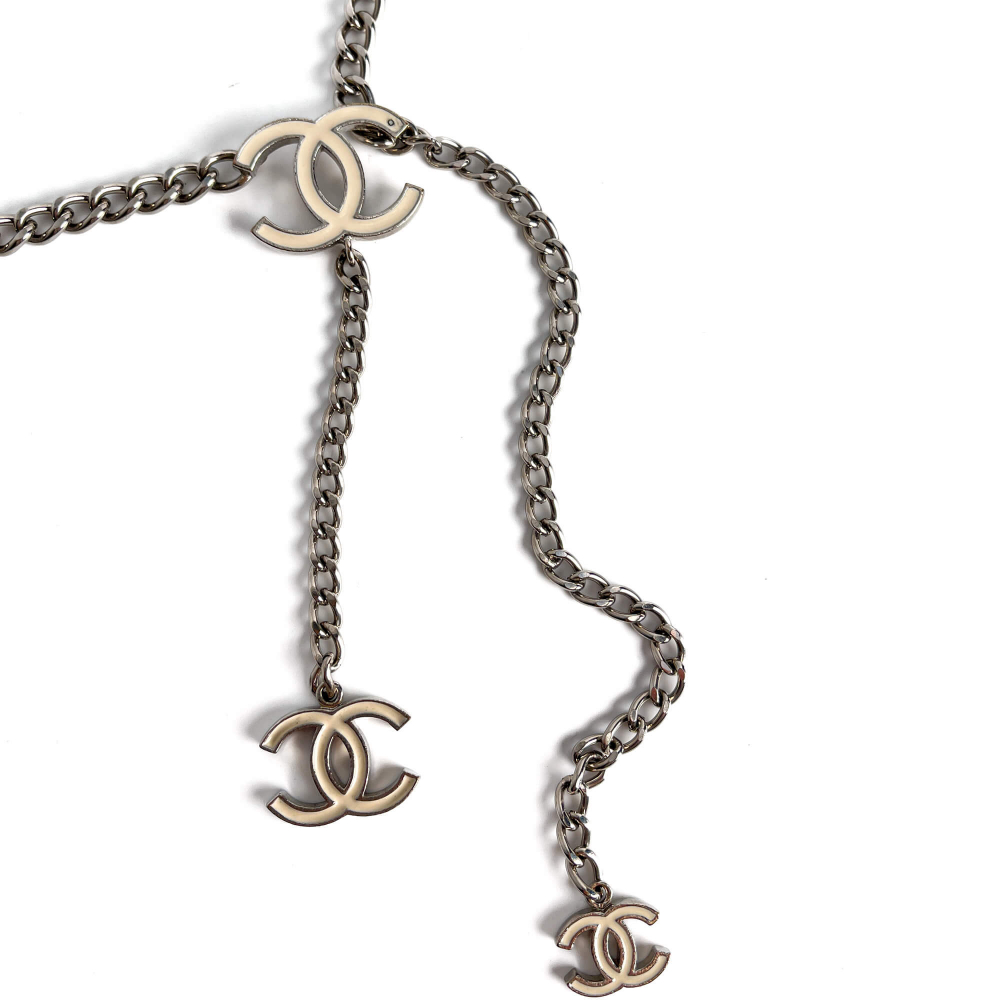 Chanel CC Metal Thin Belt 95 White