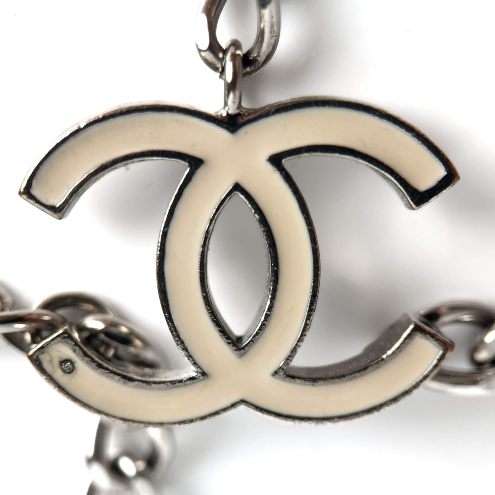 Chanel CC Metal Thin Belt 95 White