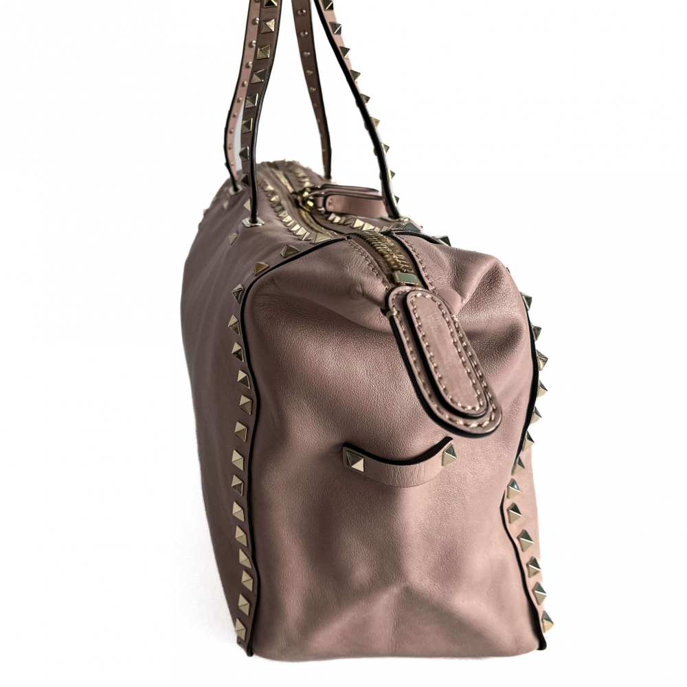 Valentino Rockstud Medium Calfskin Leather Tote Shoulder Bag Dust Pink