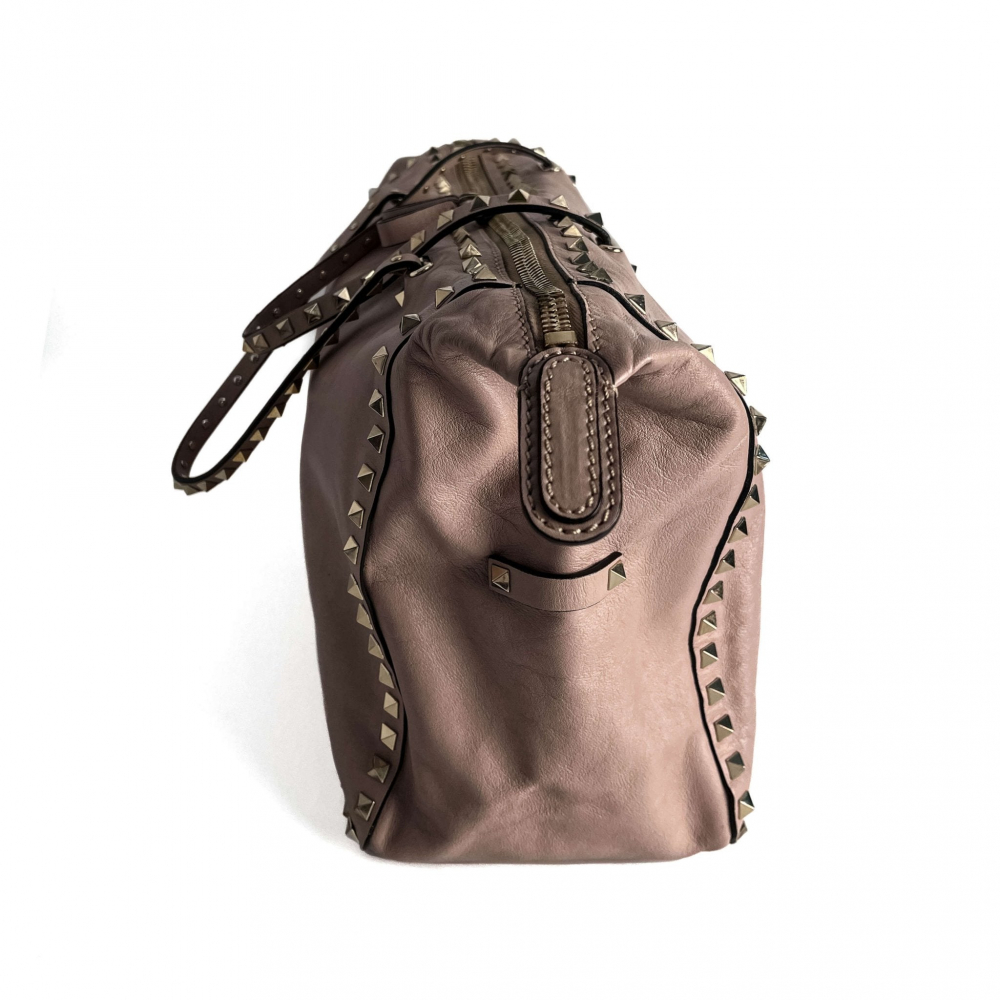 Valentino Rockstud Medium Calfskin Leather Tote Shoulder Bag Dust Pink