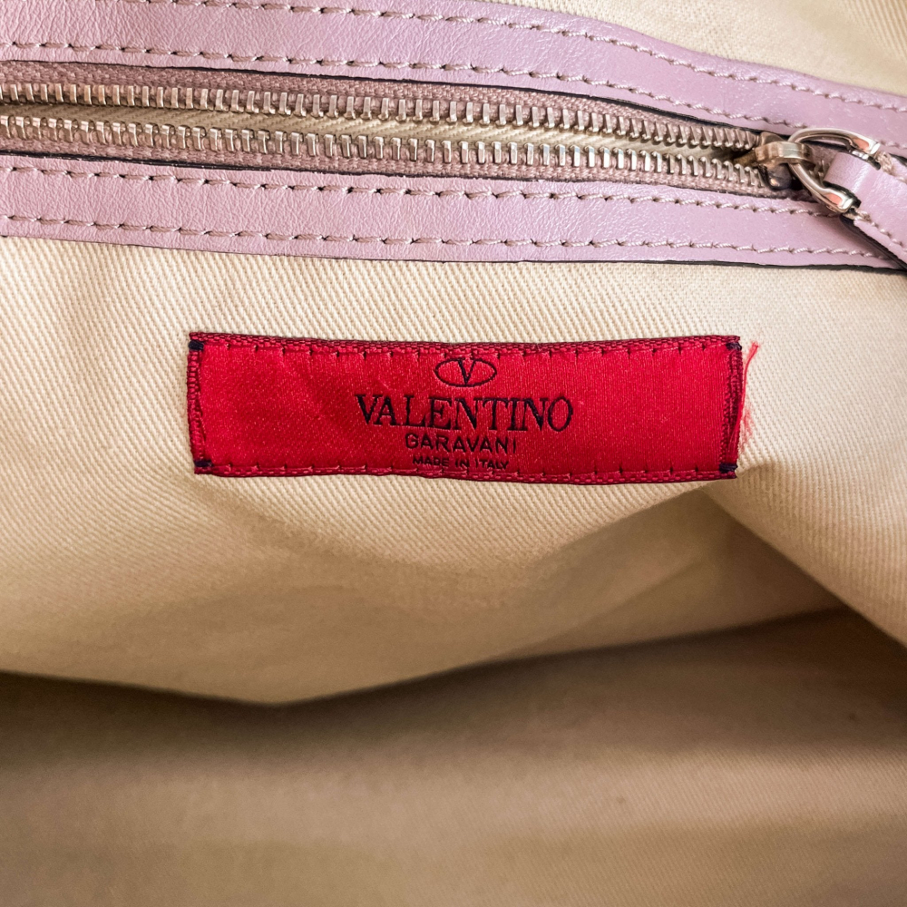 Valentino Rockstud Medium Calfskin Leather Tote Shoulder Bag Dust Pink