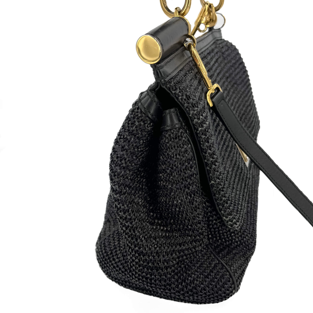 Dolce&Gabbana Sicily Extra large Raffia Top-handle Handbag Black
