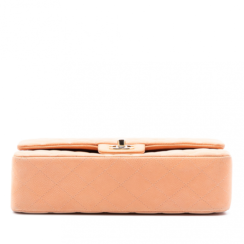 Chanel Classic Double Flap Medium Caviar Leather Matelassè Shoulder Bag Orange