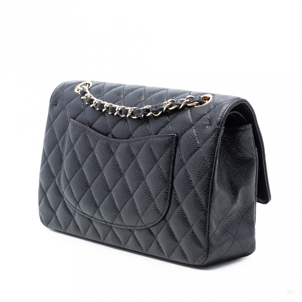 Chanel Classic Double Flap Medium Caviar Leather Matelassè Shoulder Bag Black