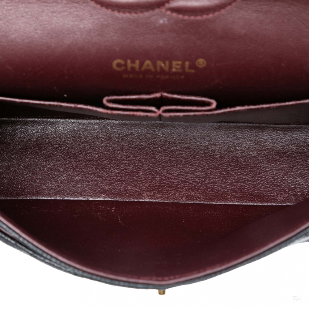 Chanel Classic Double Flap Medium Caviar Leather Matelassè Shoulder Bag Black