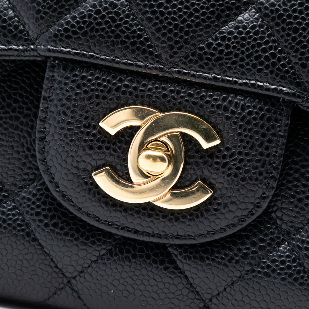 Chanel Classic Single Flap Jumbo Caviar Leather Matelassè Handbag Black