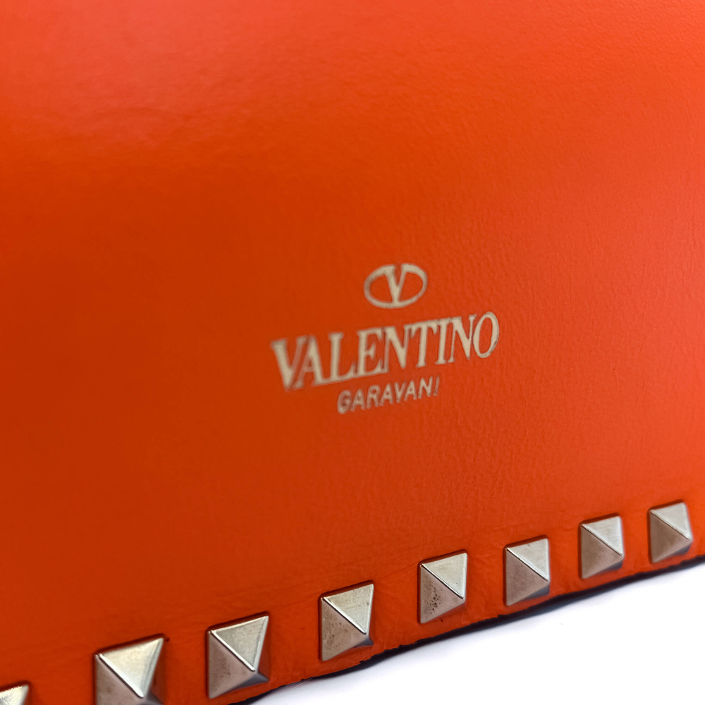 Valentino Rockstud Calfskin Leather 2-Ways Flap Shoulder Bag Neon Orange