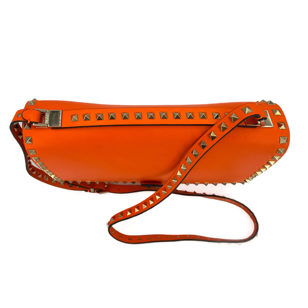 Valentino Rockstud Calfskin Leather 2-Ways Flap Shoulder Bag Neon Orange