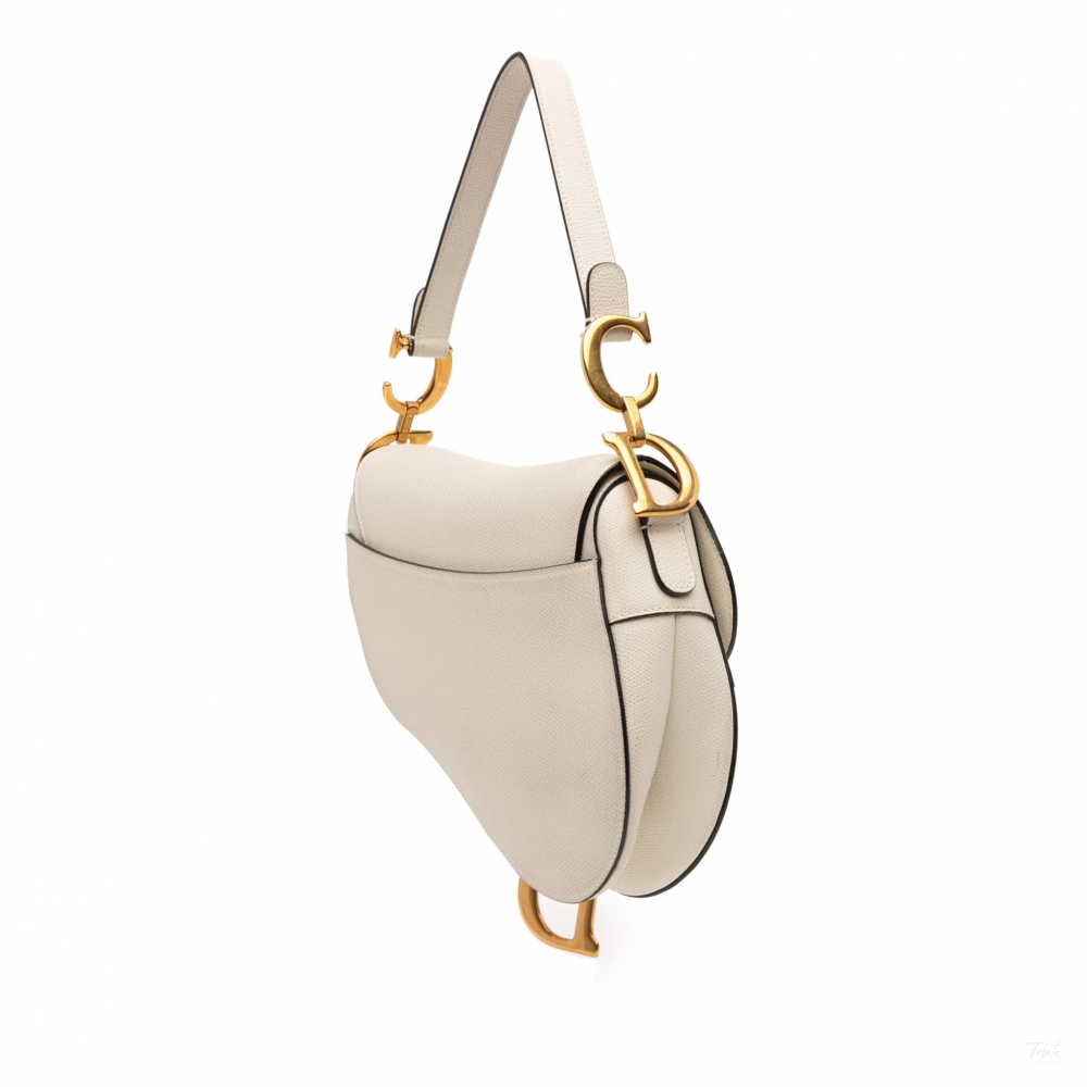 Christian Dior Saddle Grained Calfskin Leather No Strap Handbag White