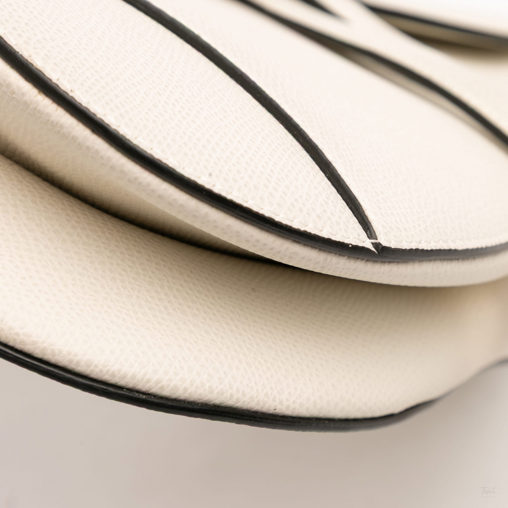 Christian Dior Saddle Grained Calfskin Leather No Strap Handbag White