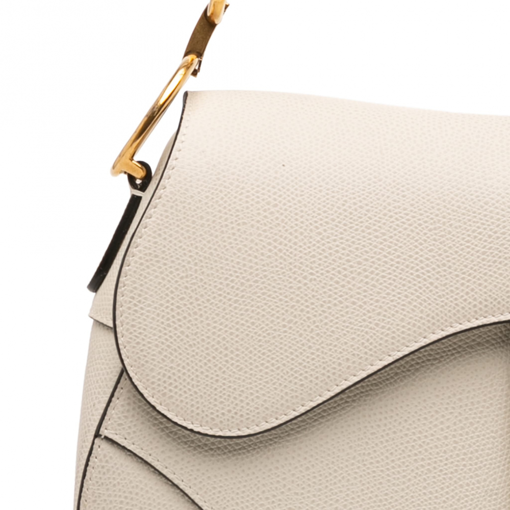 Christian Dior Saddle Grained Calfskin Leather No Strap Handbag White