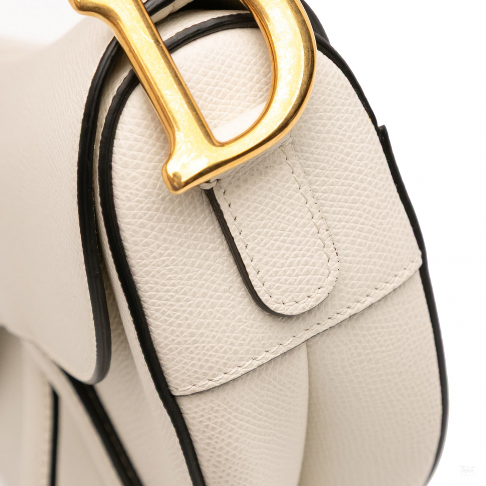 Christian Dior Saddle Grained Calfskin Leather No Strap Handbag White