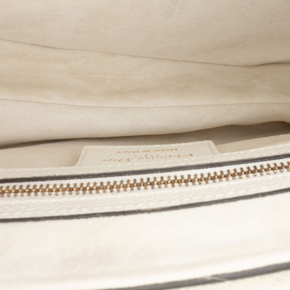 Christian Dior Saddle Grained Calfskin Leather No Strap Handbag White
