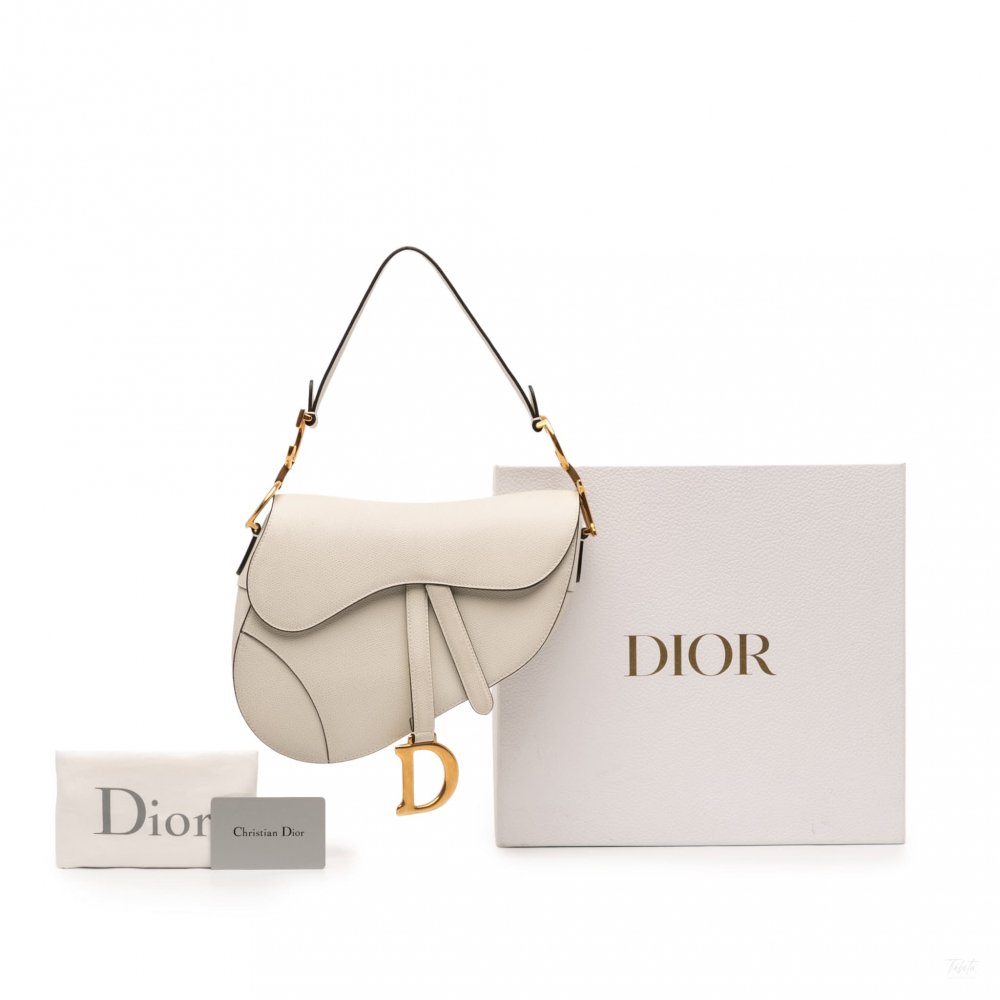 Christian Dior Saddle Grained Calfskin Leather No Strap Handbag White