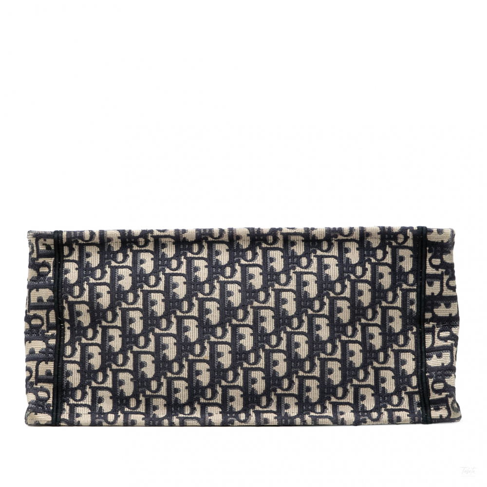 Christian Dior Book Tote Medium Canvas Embroidery Handbag Oblique Blue