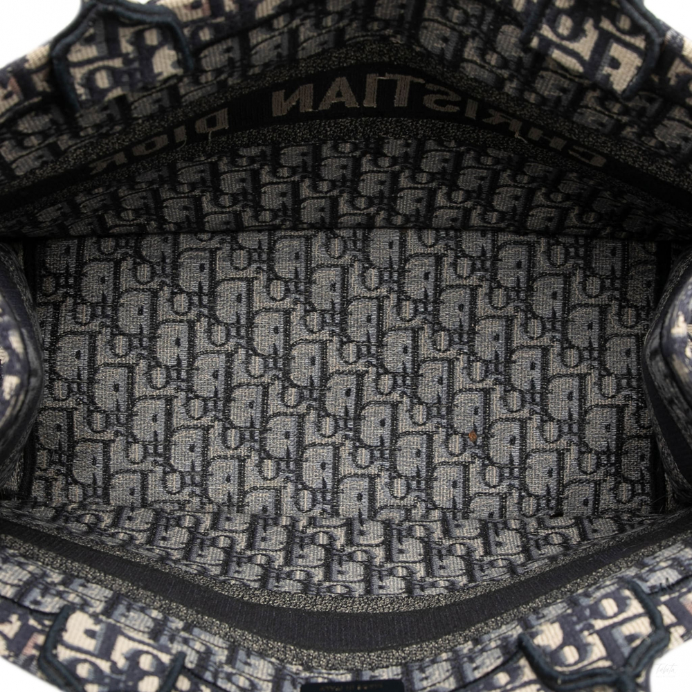 Christian Dior Book Tote Medium Canvas Embroidery Handbag Oblique Blue