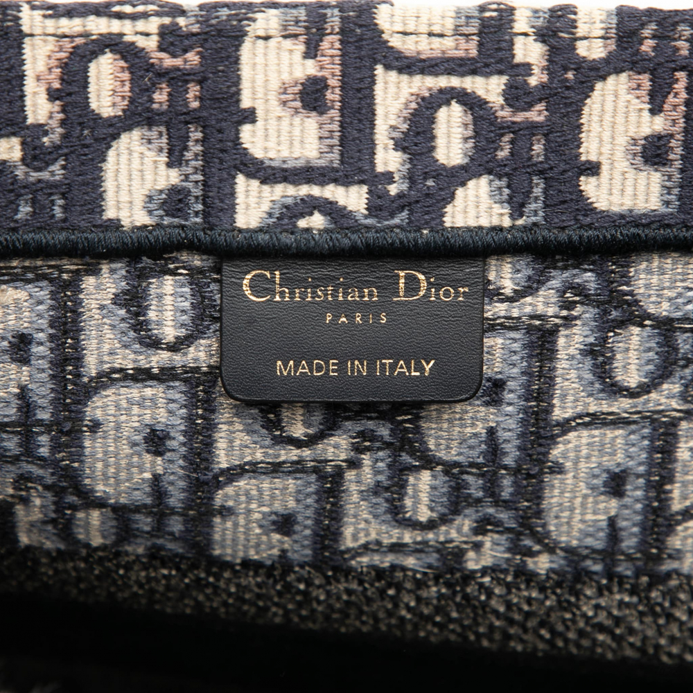 Christian Dior Book Tote Medium Canvas Embroidery Handbag Oblique Blue
