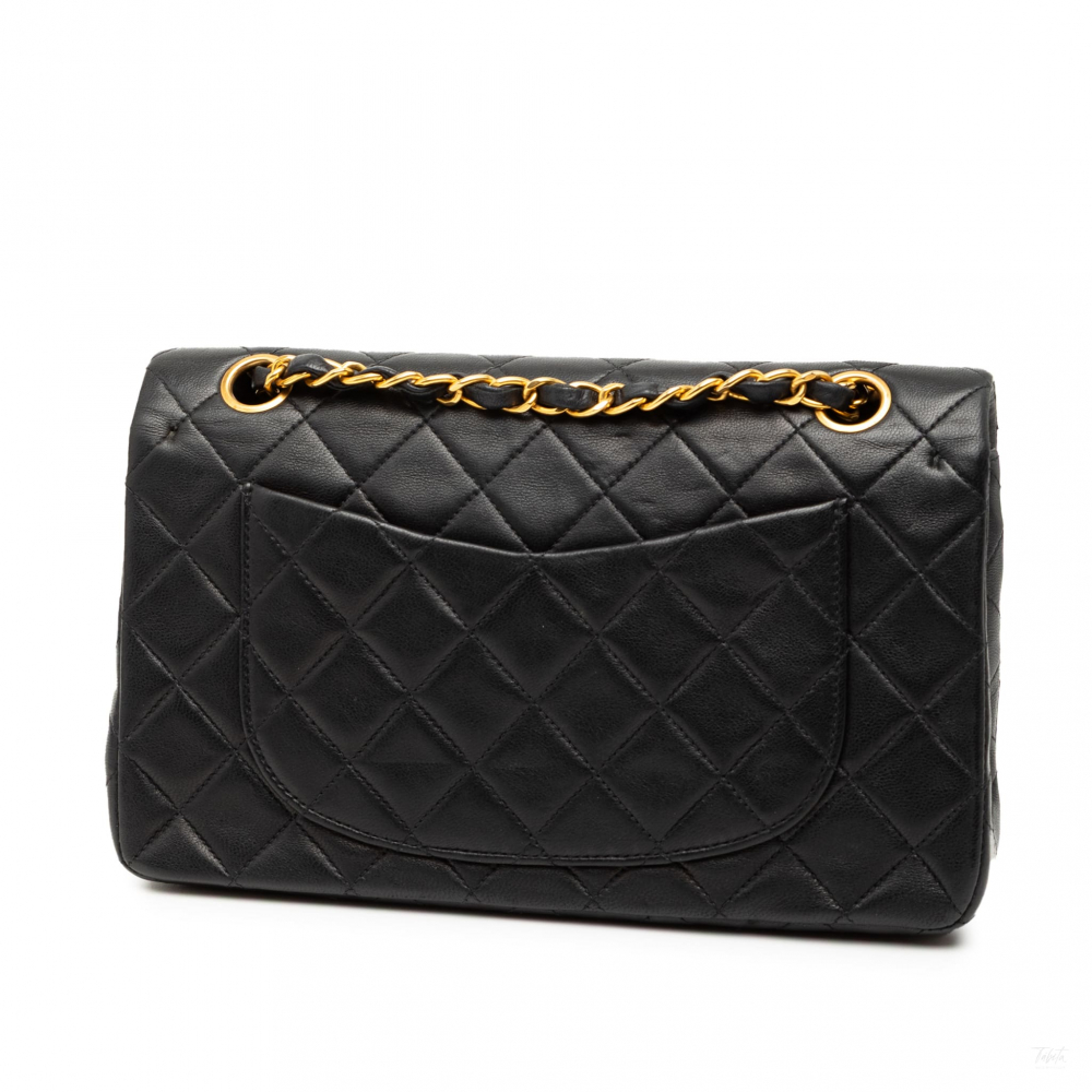 Chanel Classic Double Flap Small Lambskin Leather Matelassè Shoulder Bag Black