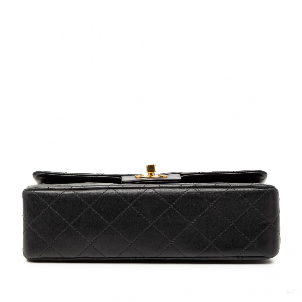 Chanel Classic Double Flap Small Lambskin Leather Matelassè Shoulder Bag Black