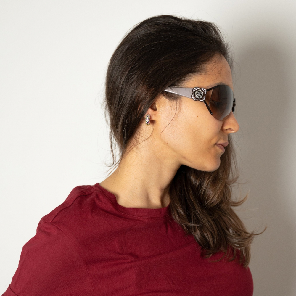 Chanel Camelia Shield Acetate Sunglasses Purple