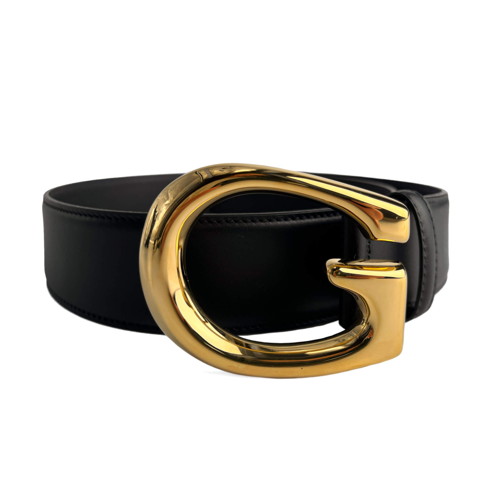 Gucci G Buckle Leather Thin Belt Black