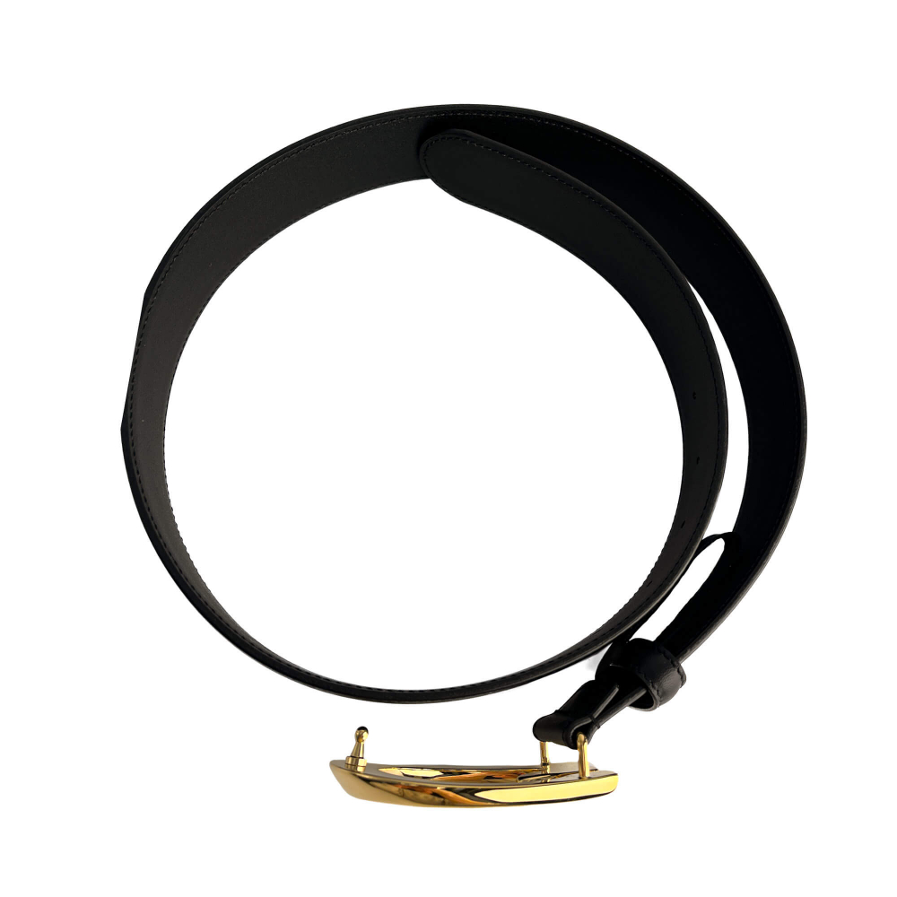 Gucci G Buckle Leather Thin Belt Black