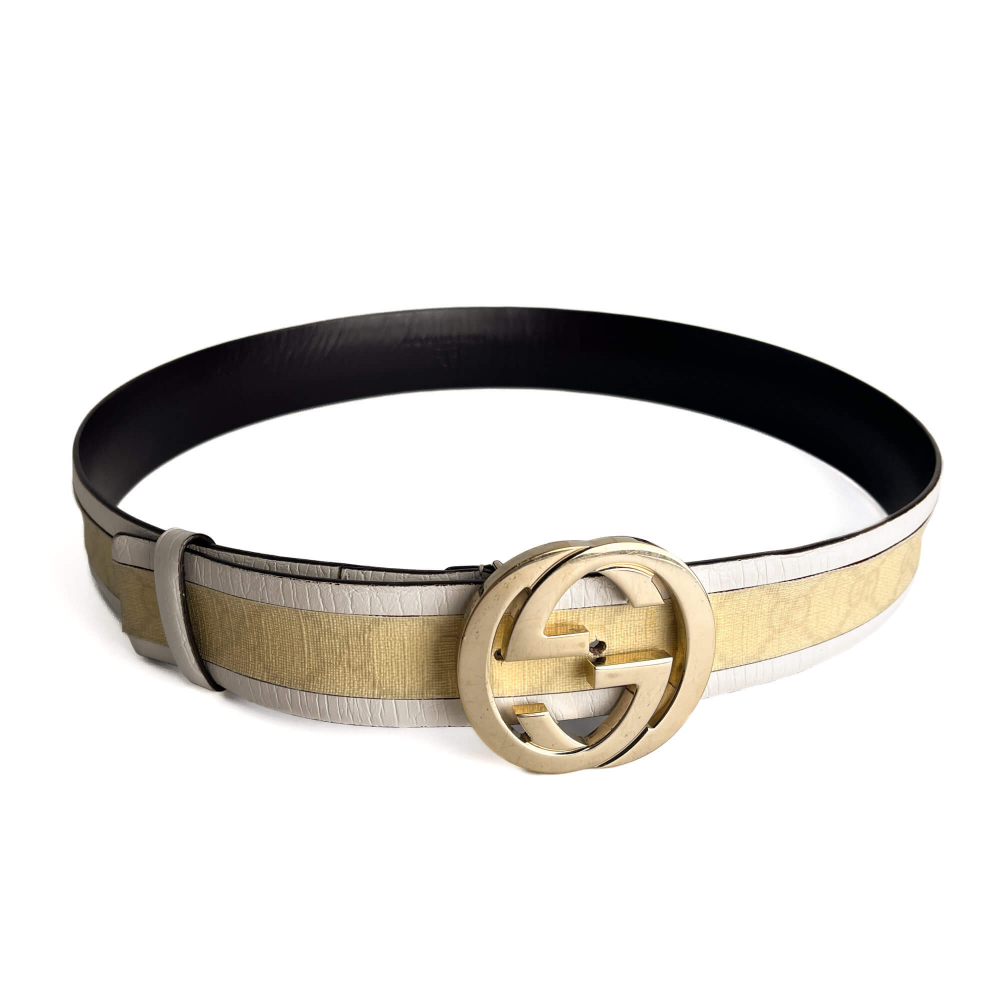Gucci Interlocking GG Leather Wide Belt 90/36 Off-White