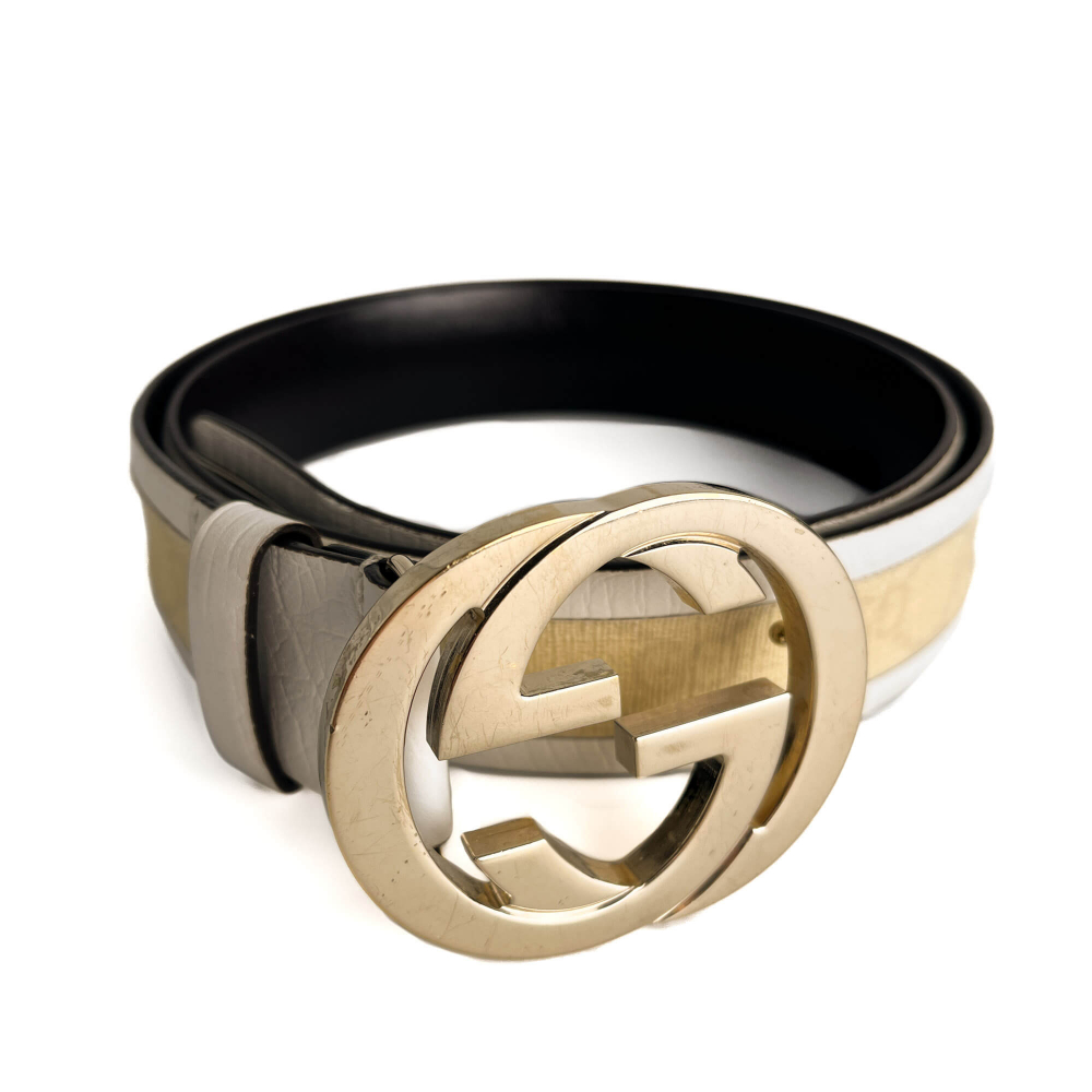 Gucci Interlocking GG Leather Wide Belt 90/36 Off-White