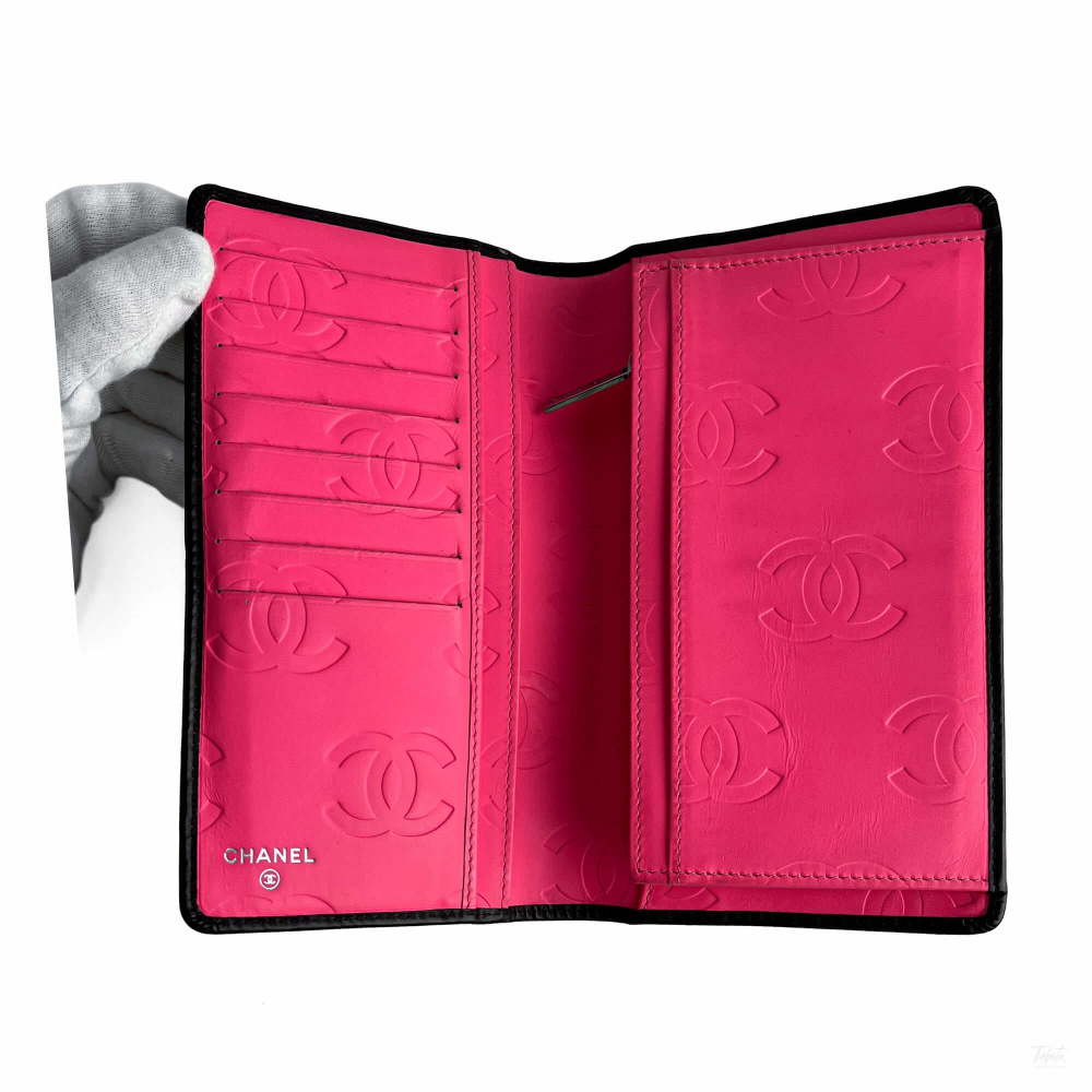 Chanel 31 Rue Cambon Lambskin Leather Matelassè Vertical Long Wallet Black