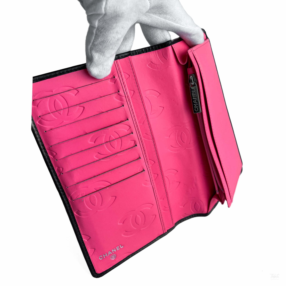 Chanel 31 Rue Cambon Lambskin Leather Matelassè Vertical Long Wallet Black