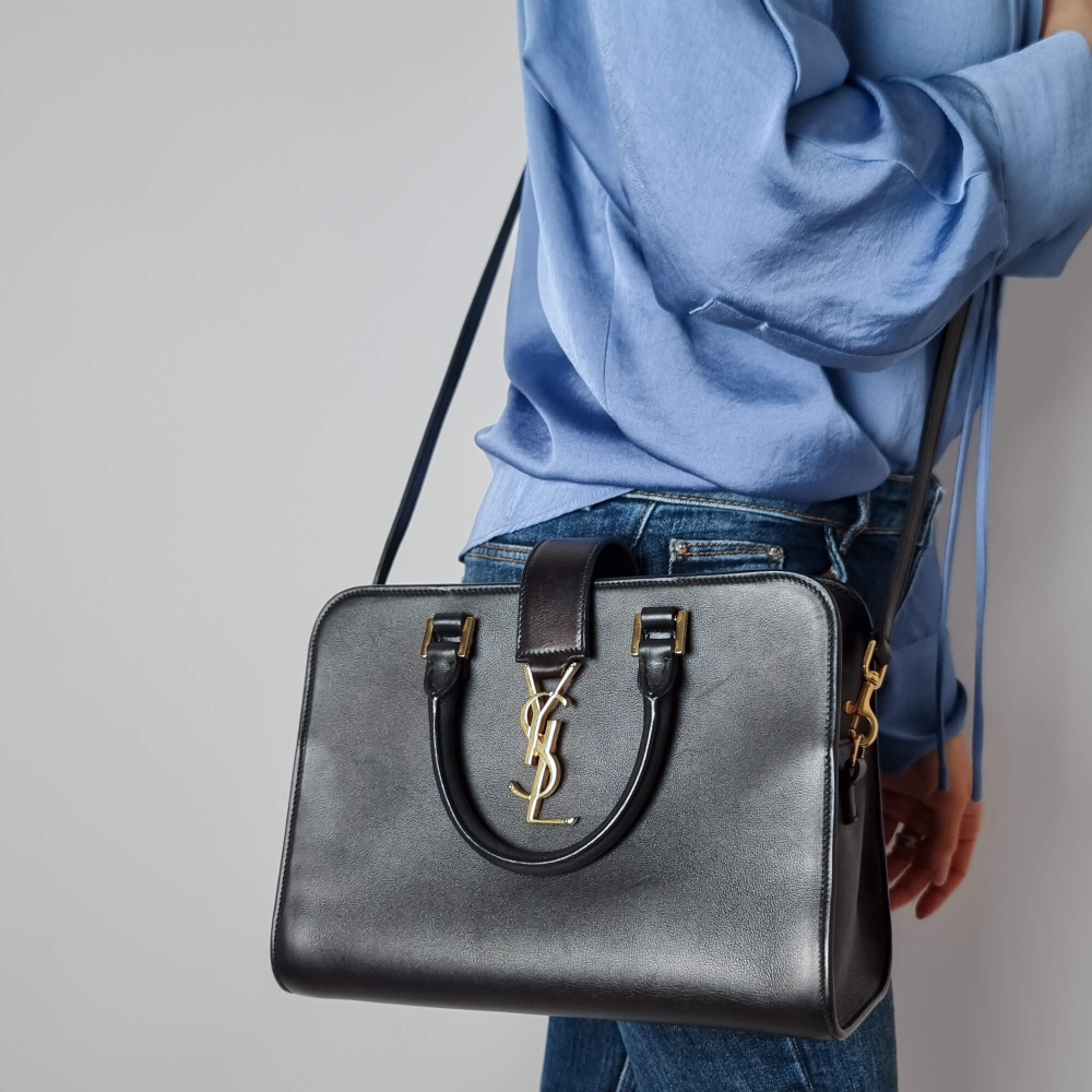 Saint Laurent Cabas Baby Leather 2-Ways Top-handle Handbag Black