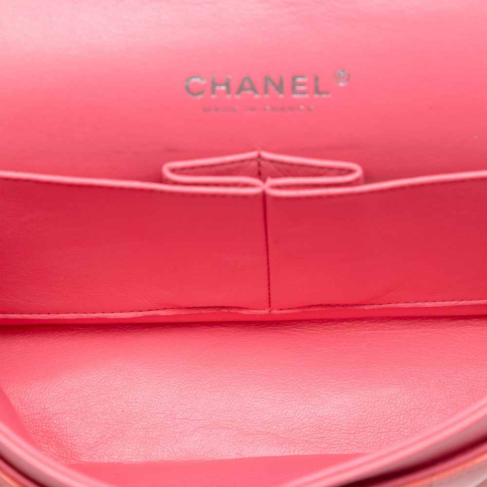 Chanel Classic Double Flap Medium Patent Leather Matelassè Shoulder Bag Pink