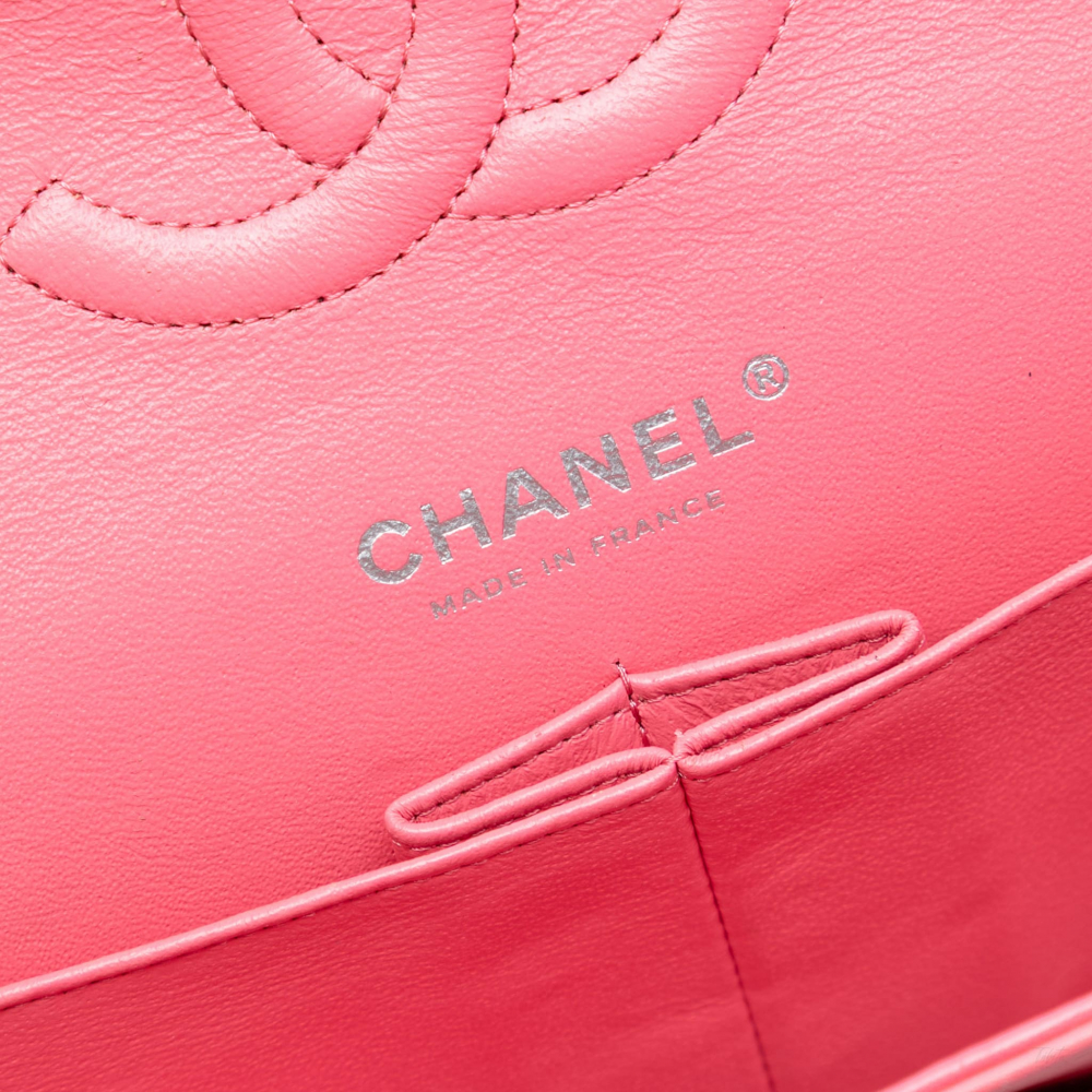 Chanel Classic Double Flap Medium Patent Leather Matelassè Shoulder Bag Pink
