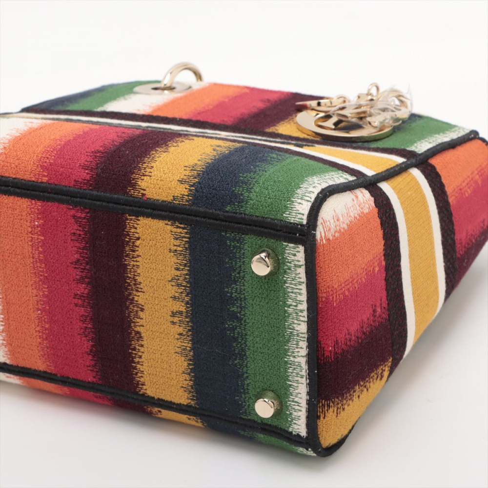 Christian Dior Lady D-Lite Medium Embroidery Canvas 2-Ways Tote Bag Multicolor