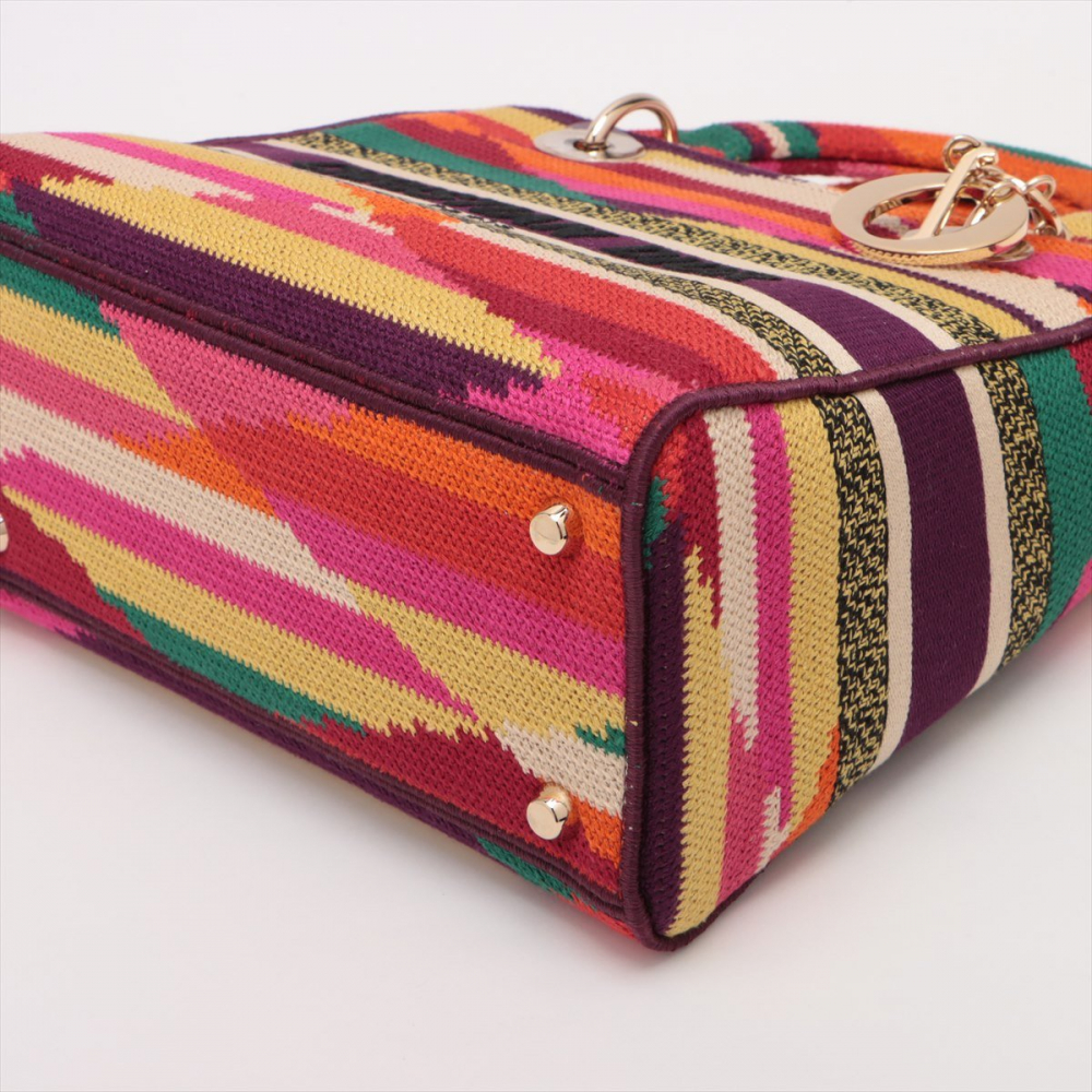 Christian Dior Lady D-Lite Medium Embroidery Canvas 2-Ways Tote Bag Multicolor