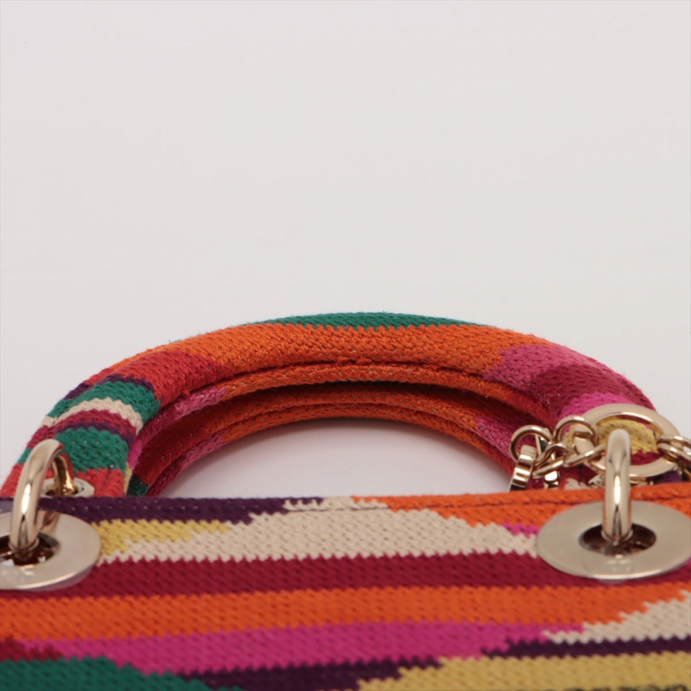 Christian Dior Lady D-Lite Medium Embroidery Canvas 2-Ways Tote Bag Multicolor