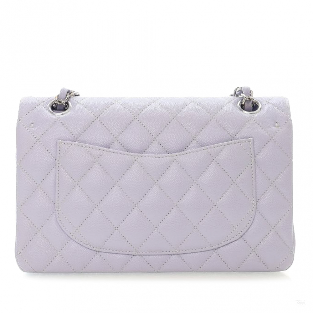 Chanel Classic Double Flap Small Caviar Leather Matelassè Shoulder Bag Purple