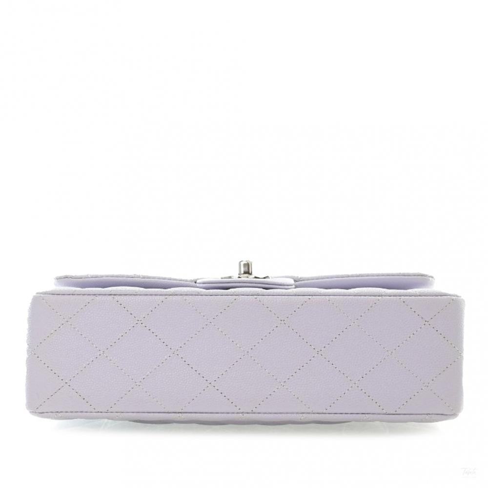 Chanel Classic Double Flap Small Caviar Leather Matelassè Shoulder Bag Purple