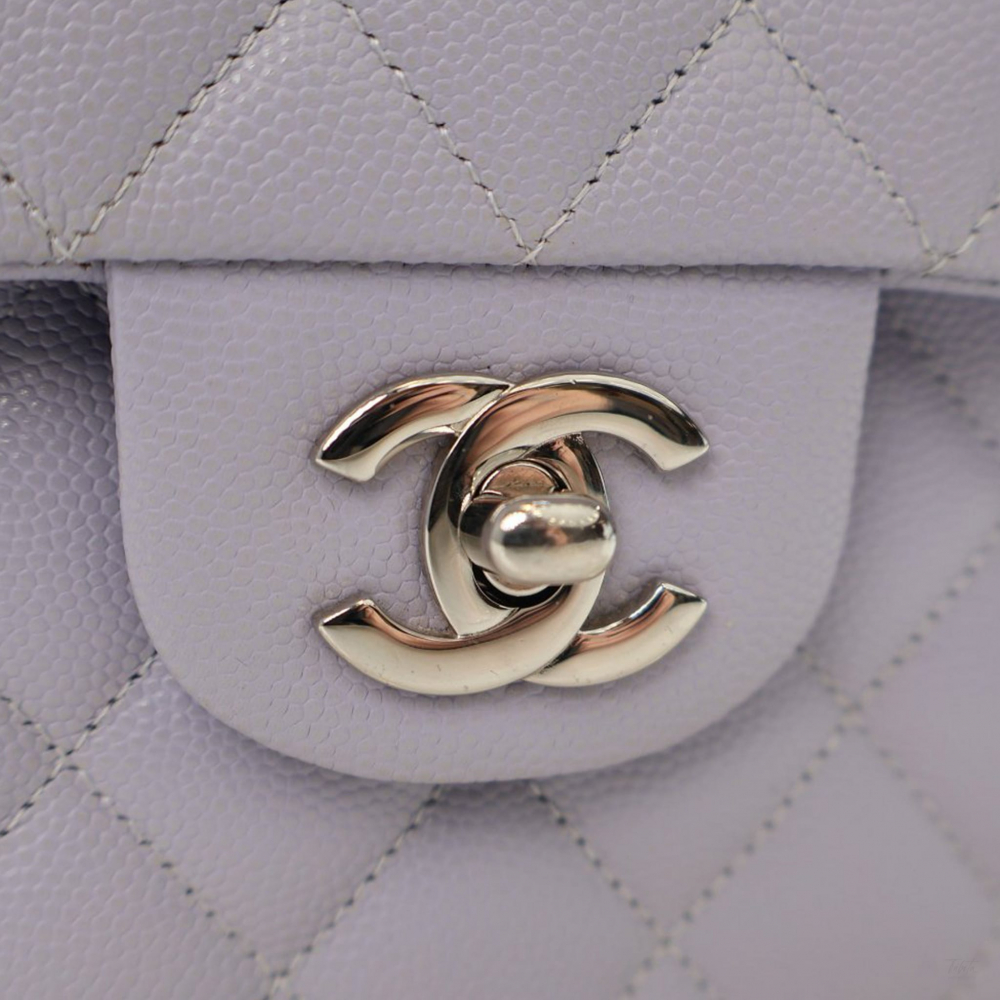 Chanel Classic Double Flap Small Caviar Leather Matelassè Shoulder Bag Purple