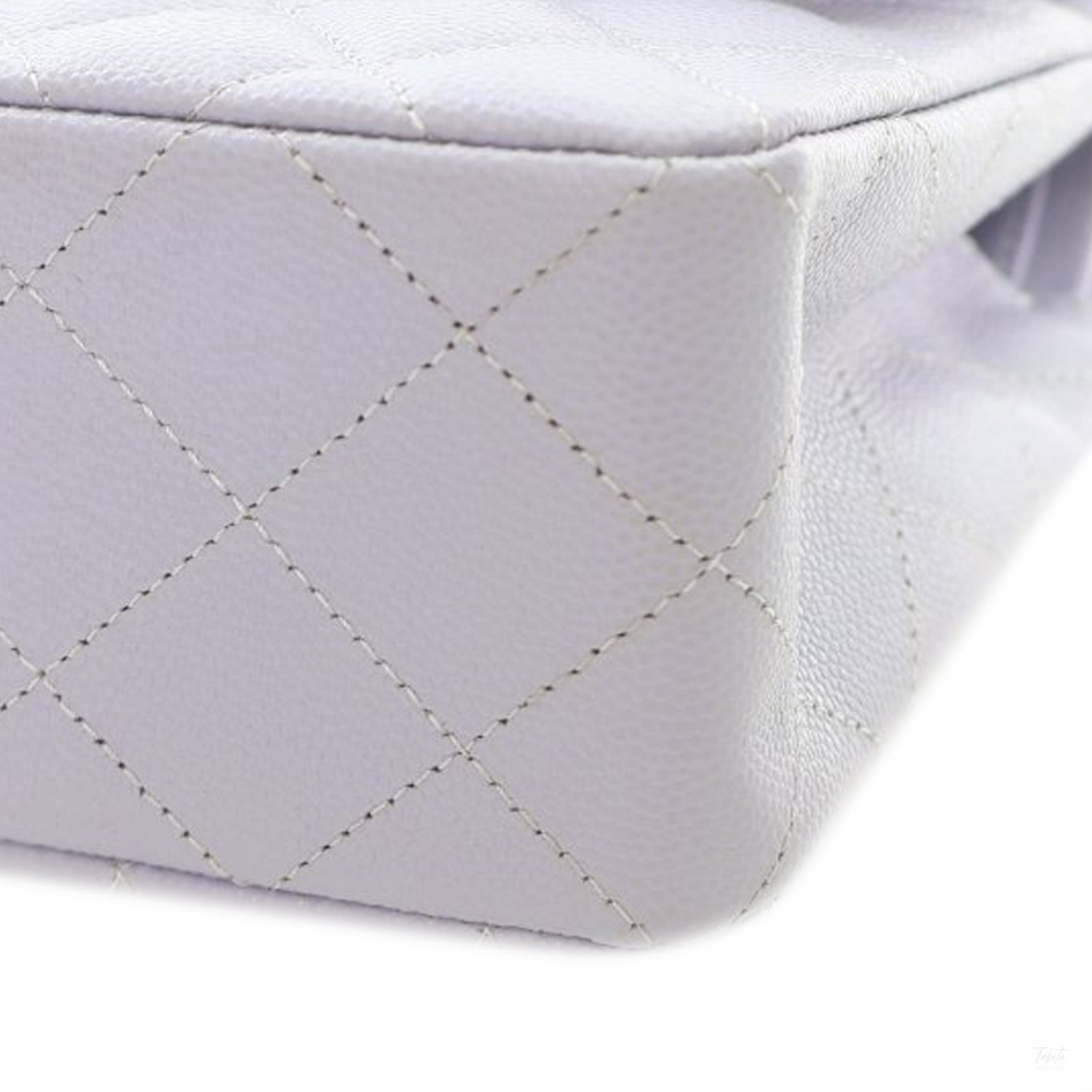 Chanel Classic Double Flap Small Caviar Leather Matelassè Shoulder Bag Purple