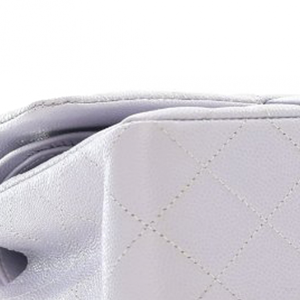 Chanel Classic Double Flap Small Caviar Leather Matelassè Shoulder Bag Purple